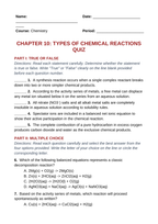 Classifying Chemical Reactions Lesson Quiz sample page