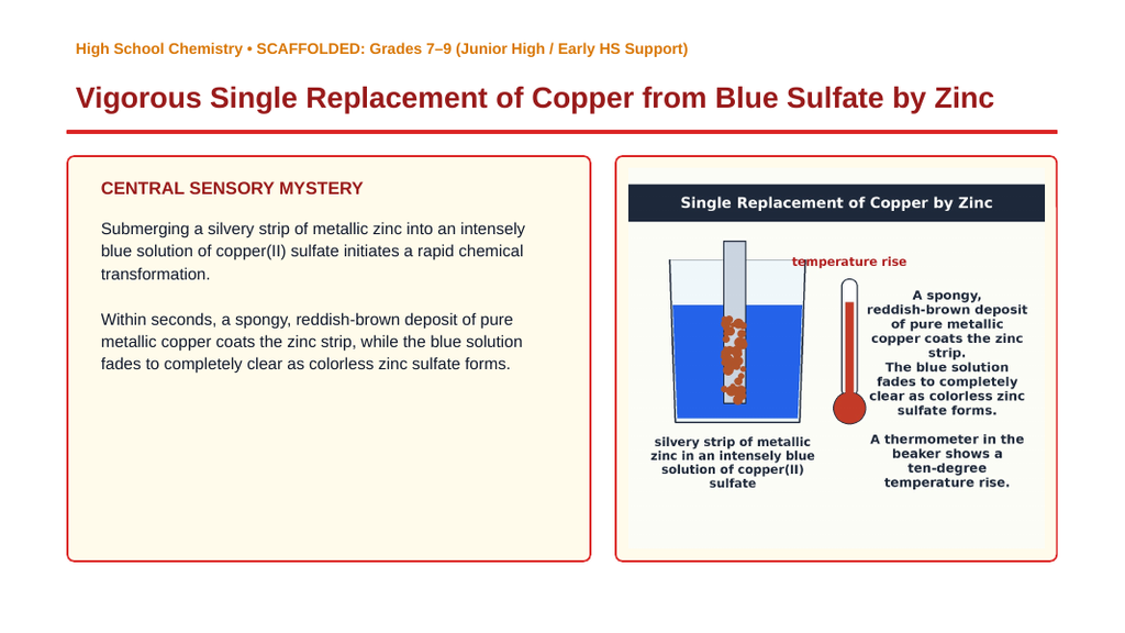 Classifying Chemical Reactions Scaffolded Phenomena-Based Lesson: Vigorous Single Replacement of Copper from Blue Sulfate by Zinc Presentation sample page