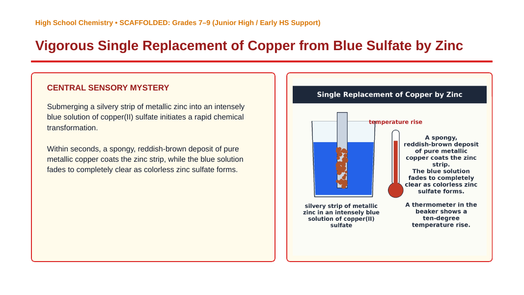 Classifying Chemical Reactions Scaffolded Phenomena-Based Lesson: Vigorous Single Replacement of Copper from Blue Sulfate by Zinc Presentation sample page