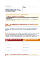 Classifying Chemical Reactions Scaffolded Phenomena-Based Lesson: Vigorous Single Replacement of Copper from Blue Sulfate by Zinc Student Response Sheet sample page