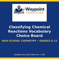 Classifying Chemical Reactions Vocabulary Choice Board cover