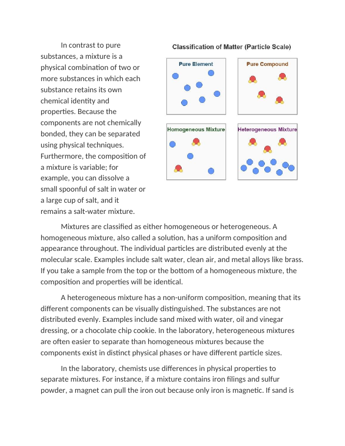 Classifying Pure Substances vs. Mixtures in the Lab Reading Worksheet sample page