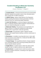 Covalent Bonding & Molecular Geometry Vocabulary Words & Definitions sample page