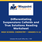 Differentiating Suspensions Colloids and True Solutions Reading Worksheet cover