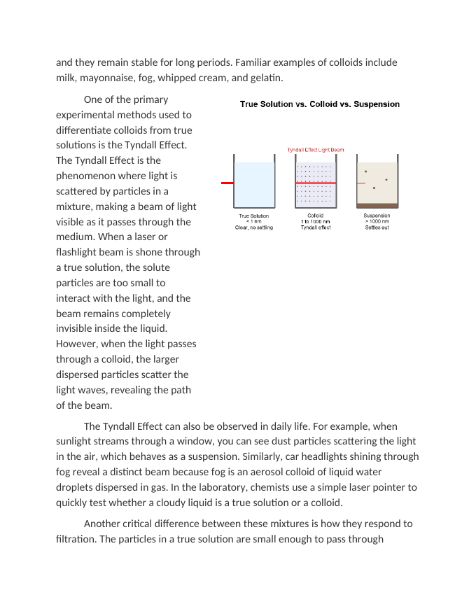 Differentiating Suspensions Colloids and True Solutions Reading Worksheet sample page