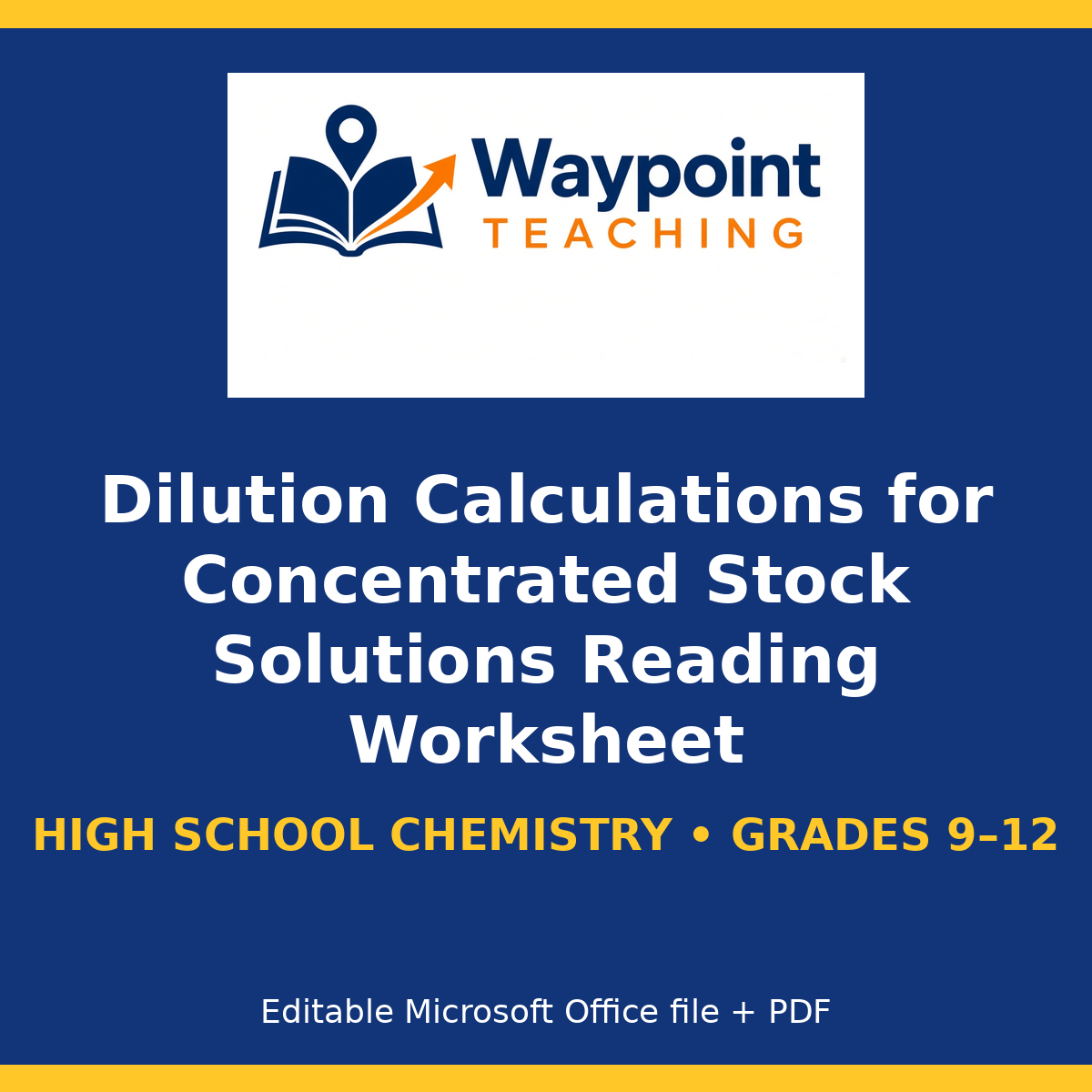 Dilution Calculations for Concentrated Stock Solutions Reading Worksheet cover