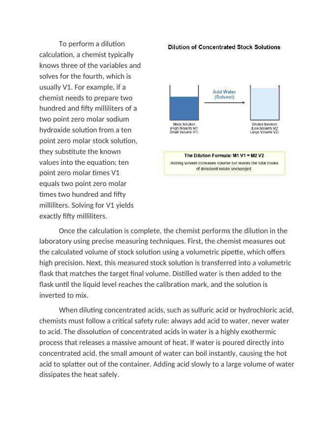 Dilution Calculations for Concentrated Stock Solutions Reading Worksheet sample page