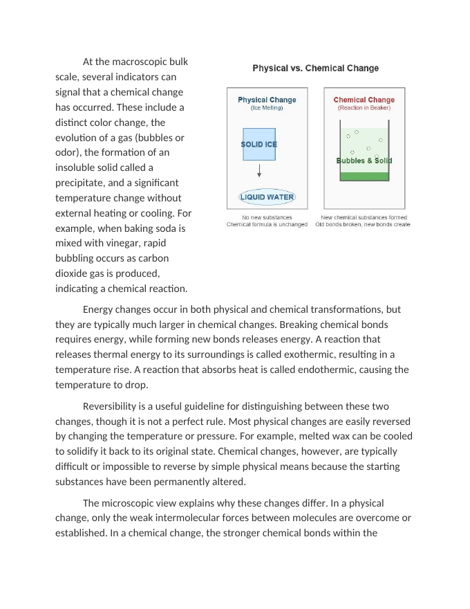 Distinguishing Physical and Chemical Changes at the Bulk Scale Reading Worksheet sample page