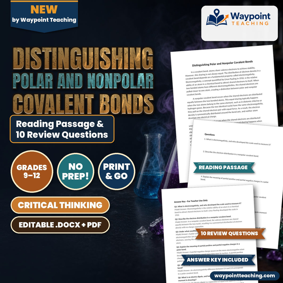 Distinguishing Polar and Nonpolar Covalent Bonds Reading Worksheet cover