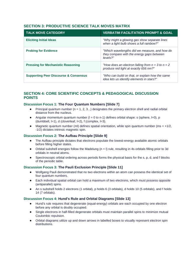 Electron Configuration & Periodic Properties Phenomena-Based Lesson: Quantized Emission Spectra Lines of Excited Hydrogen Gas Tubes Teacher Discussion Guide sample page