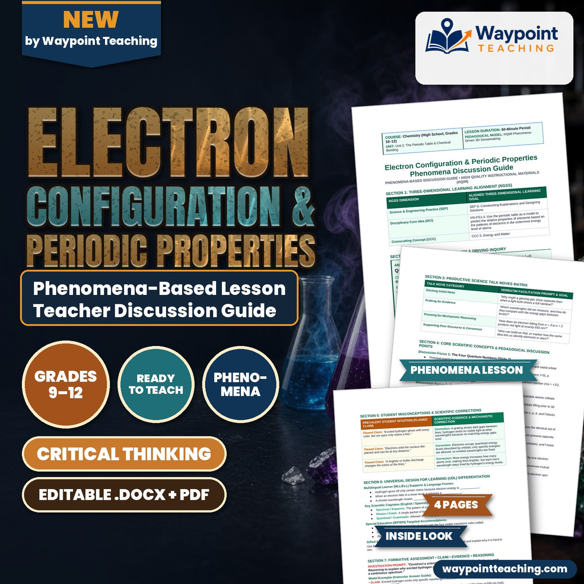 Electron Configuration & Periodic Properties Phenomena-Based Lesson: Quantized Emission Spectra Lines of Excited Hydrogen Gas Tubes Teacher Discussion Guide cover
