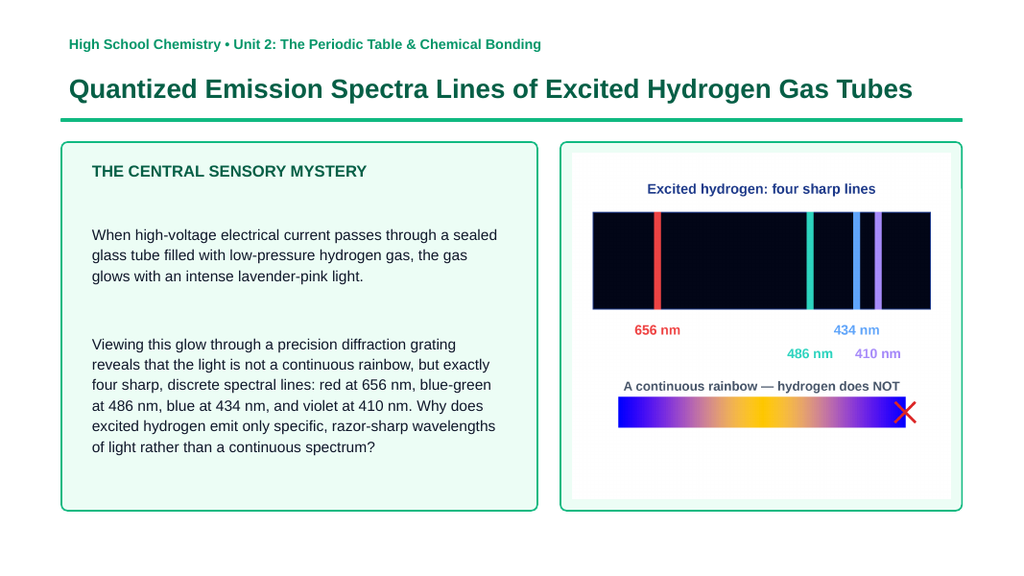 Electron Configuration & Periodic Properties Phenomena-Based Lesson: Quantized Emission Spectra Lines of Excited Hydrogen Gas Tubes Presentation sample page