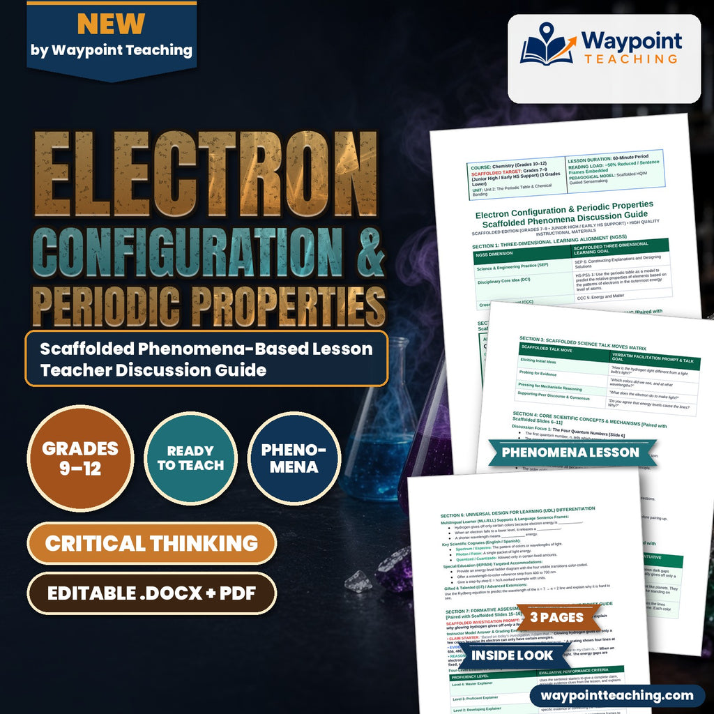 Electron Configuration & Periodic Properties Scaffolded Phenomena-Based Lesson: Quantized Emission Spectra Lines of Excited Hydrogen Gas Tubes Teacher Discussion Guide cover