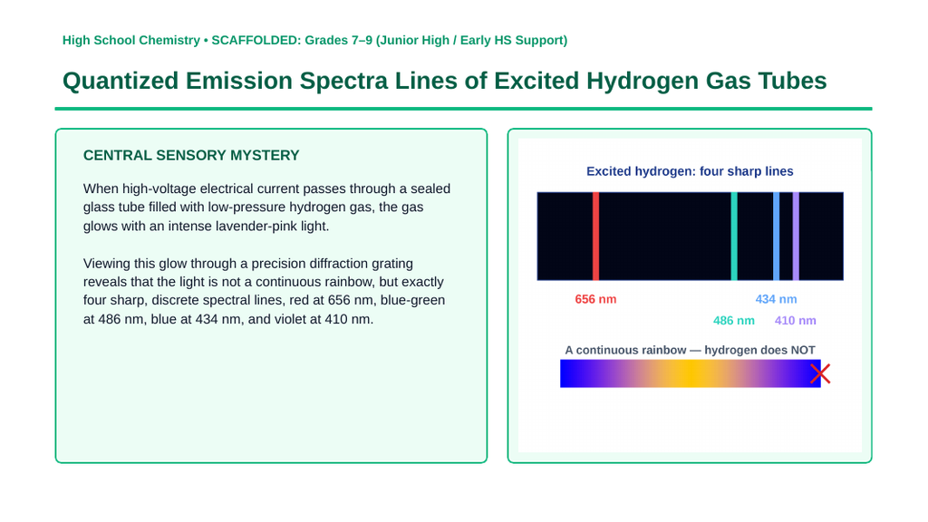 Electron Configuration & Periodic Properties Scaffolded Phenomena-Based Lesson: Quantized Emission Spectra Lines of Excited Hydrogen Gas Tubes Presentation sample page