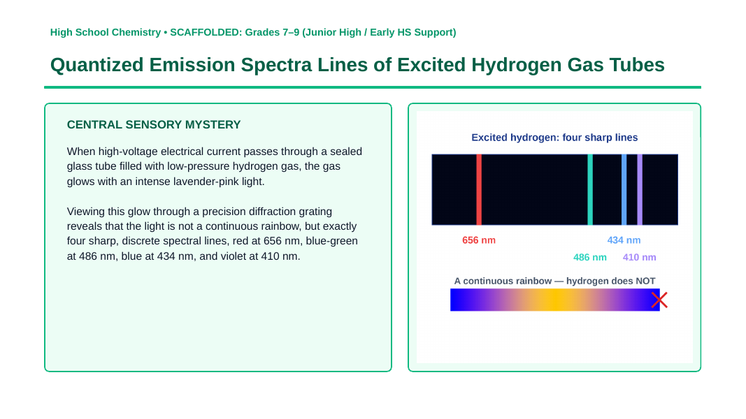 Electron Configuration & Periodic Properties Scaffolded Phenomena-Based Lesson: Quantized Emission Spectra Lines of Excited Hydrogen Gas Tubes Presentation sample page