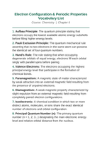 Electron Configuration & Periodic Properties Vocabulary Words & Definitions sample page