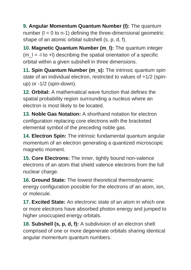 Electron Configuration & Periodic Properties Vocabulary Words & Definitions sample page
