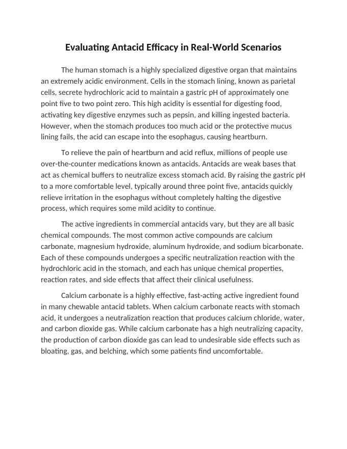 Evaluating Antacid Efficacy in Real-World Scenarios Reading Worksheet sample page