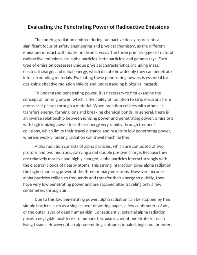 Evaluating the Penetrating Power of Radioactive Emissions Reading Worksheet sample page