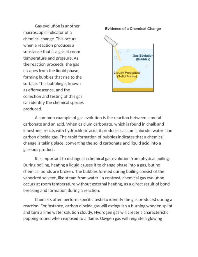 Evidence of Chemical Change: Precipitates and Gas Evolution Reading Worksheet sample page