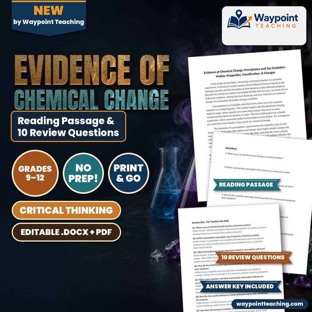 Evidence of Chemical Change: Precipitates and Gas Evolution Reading Worksheet cover