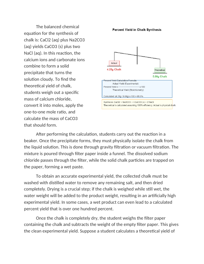 Experimental vs Theoretical Yield in the Synthesis of Chalk Reading Worksheet sample page