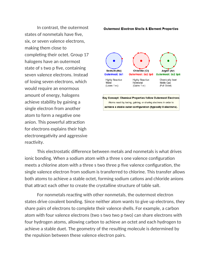 Explaining Element Properties via Outermost Electron States Reading Worksheet sample page