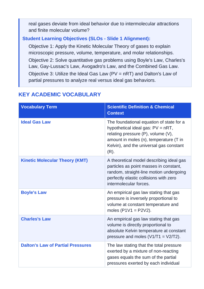 Gas Laws: Boyle's, Charles's, & the Ideal Gas Law 5E Lesson Plan sample page