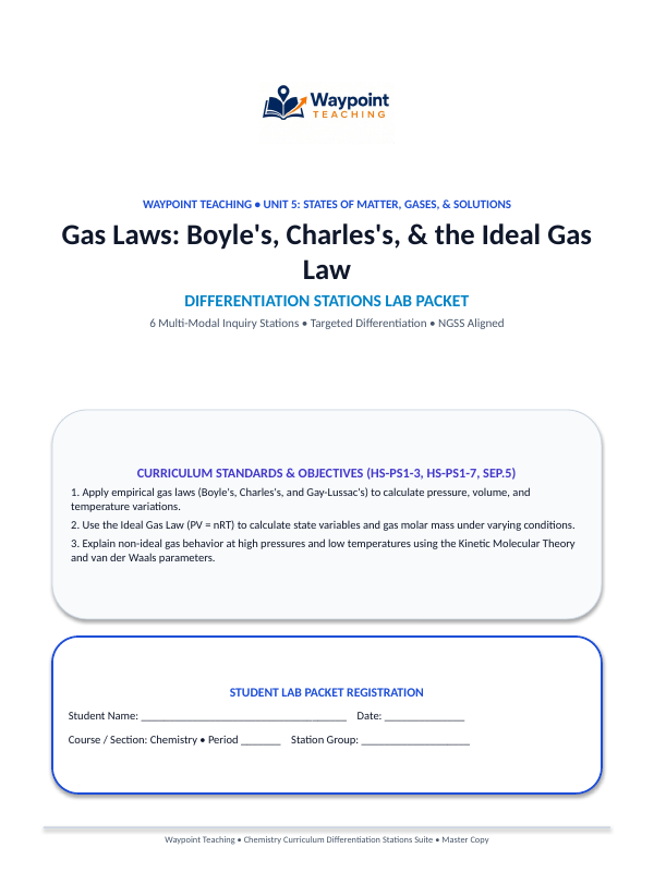 Gas Laws: Boyle's, Charles's, & the Ideal Gas Law Differentiation Stations sample page
