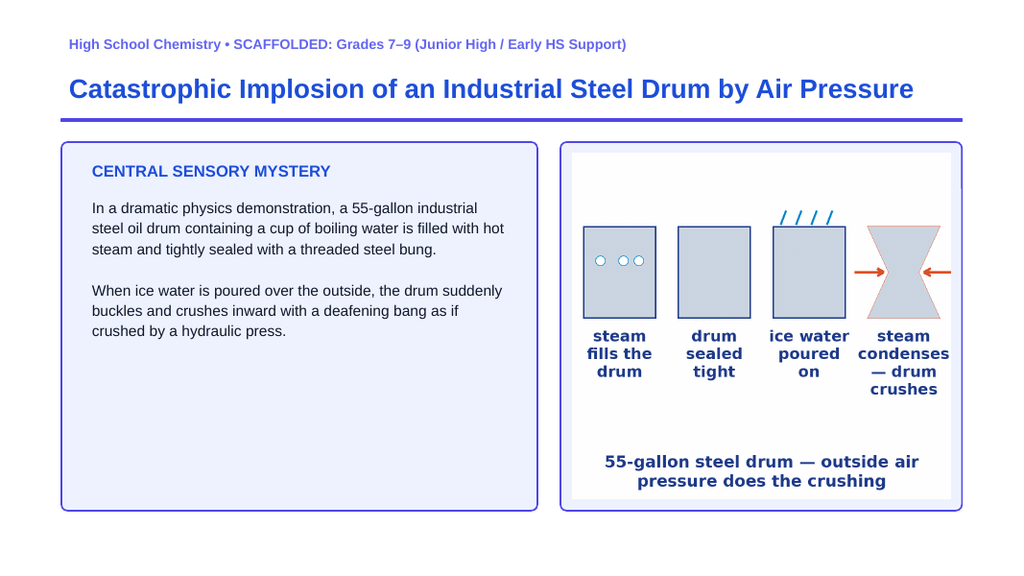 Gas Laws: Boyle's, Charles's, & the Ideal Gas Law Scaffolded Phenomena-Based Lesson: Catastrophic Implosion of an Industrial Steel Drum by Air Pressure Presentation sample page