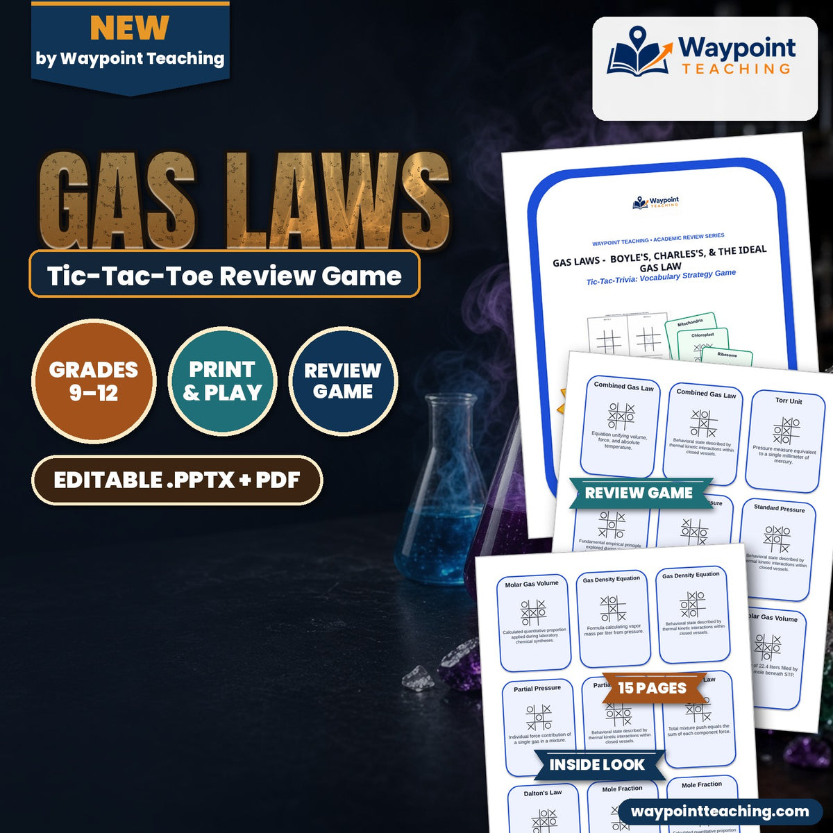 Gas Laws: Boyle's, Charles's, & the Ideal Gas Law Tic-Tac-Toe Review Game cover
