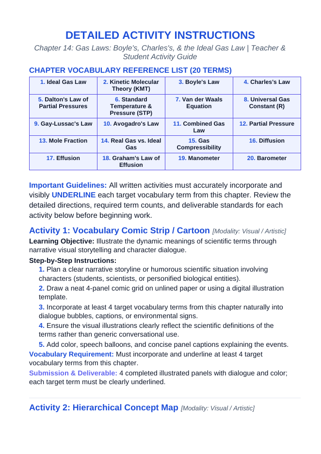 Gas Laws: Boyle's, Charles's, & the Ideal Gas Law Vocabulary Choice Board sample page