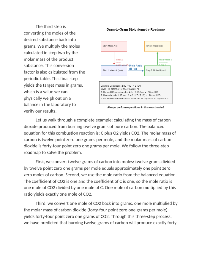 Gram-to-Gram Stoichiometry in Single-Step Lab Reactions Reading Worksheet sample page