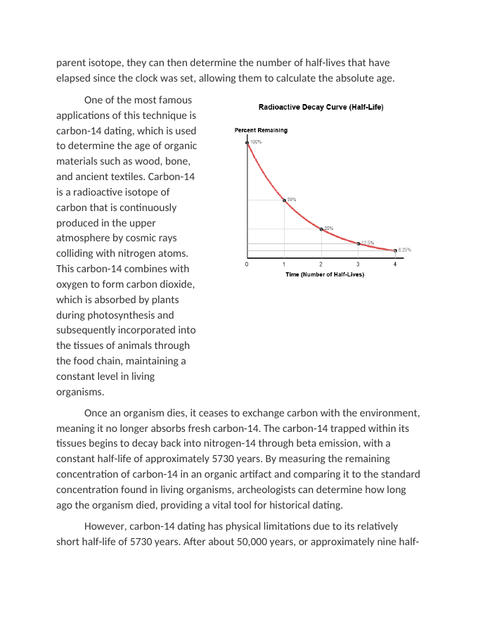 Half Life Calculations and Radioactive Dating Reading Worksheet sample page