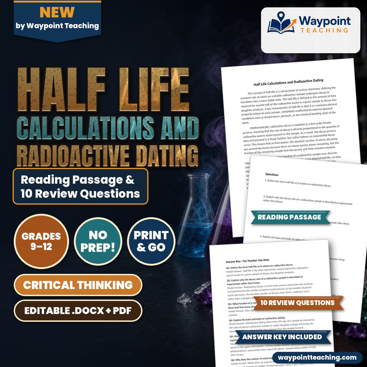 Half Life Calculations and Radioactive Dating Reading Worksheet cover