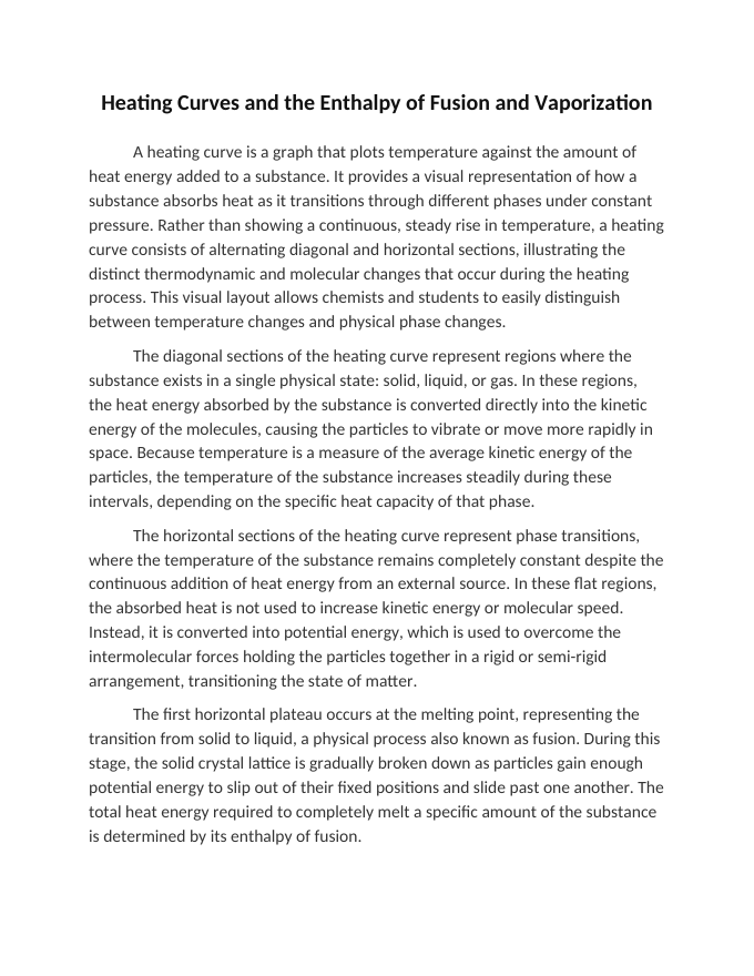 Heating Curves and the Enthalpy of Fusion and Vaporization Reading Worksheet sample page
