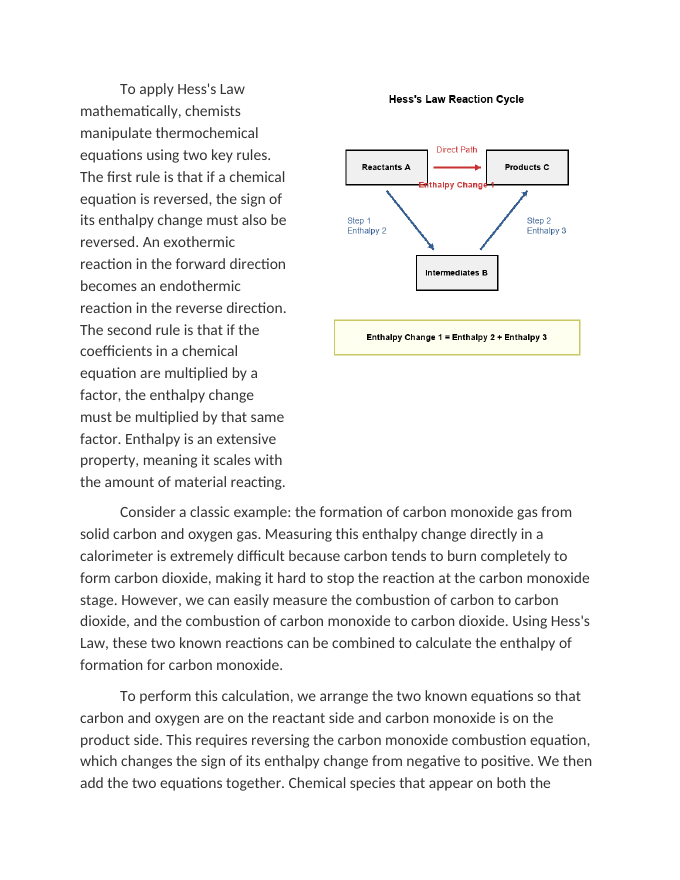 Hess's Law and the Additivity of Reaction Heats Reading Worksheet sample page