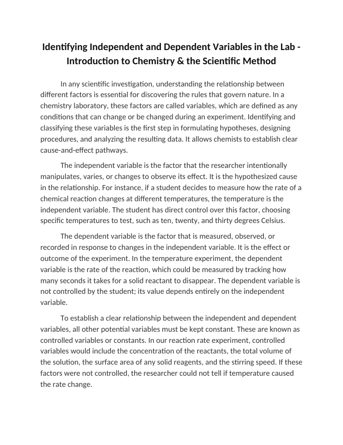 Identifying Independent and Dependent Variables in the Lab Reading Worksheet sample page