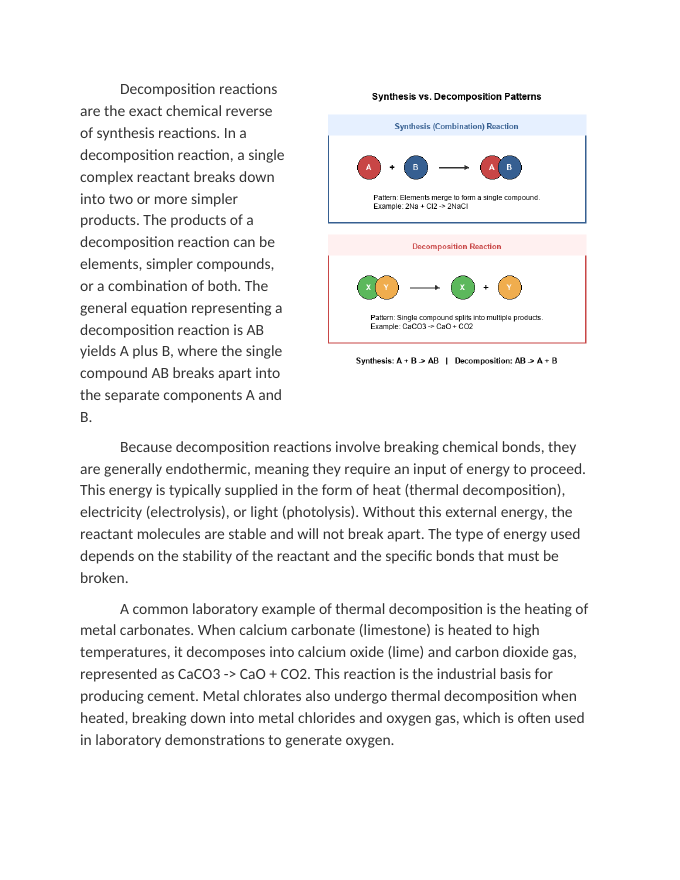 Identifying Synthesis and Decomposition Patterns Reading Worksheet sample page