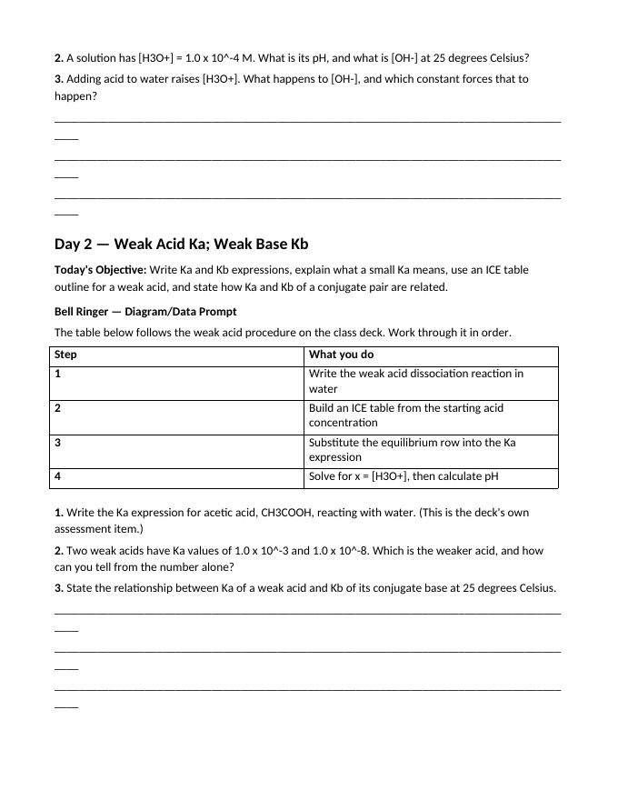 Acid-Base Equilibria Bell Ringers & Exit Tickets sample page