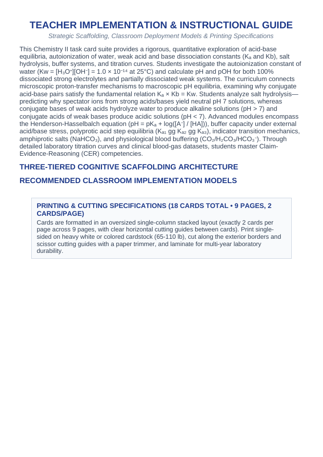 Acid-Base Equilibria CER Task Cards sample page