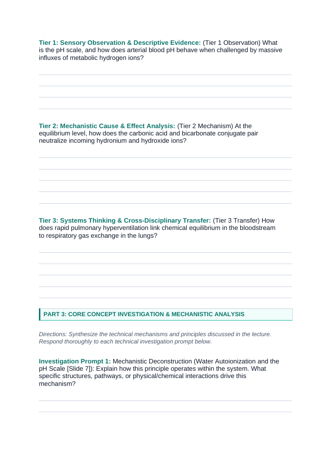 Acid-Base Equilibria Phenomena-Based Lesson: Immense Homeostatic Resilience of the Human Blood Bicarbonate Buffer System During Anaerobic Sprinting Student Response Sheet sample page