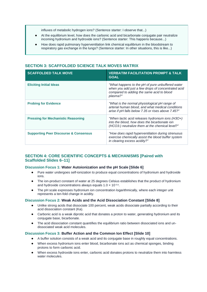 Acid-Base Equilibria Scaffolded Phenomena-Based Lesson: Immense Homeostatic Resilience of the Human Blood Bicarbonate Buffer System During Anaerobic Sprinting Teacher Discussion Guide sample page