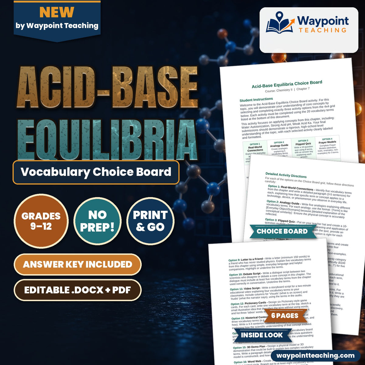 Acid-Base Equilibria Vocabulary Choice Board cover