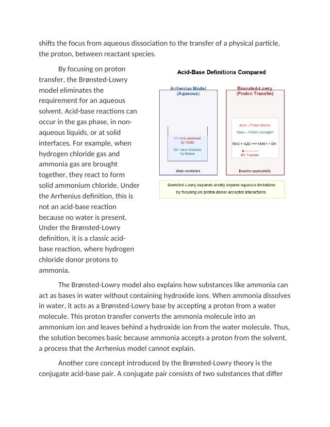Arrhenius vs Brønsted-Lowry Acid and Base Definitions Reading Worksheet sample page