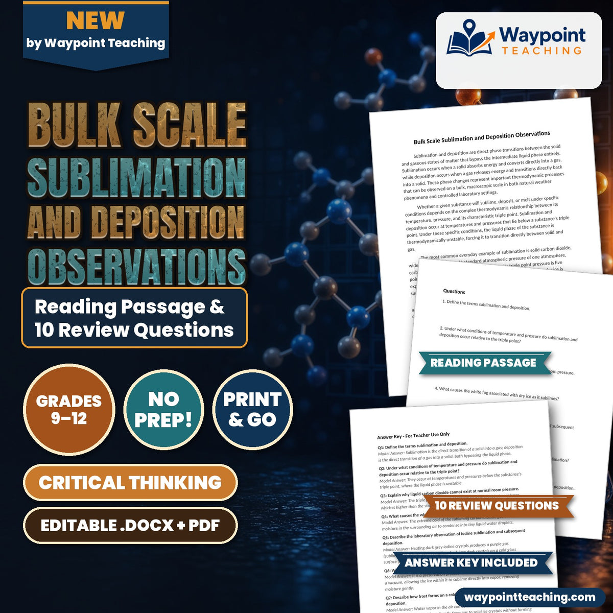 Bulk Scale Sublimation and Deposition Observations Reading Worksheet cover
