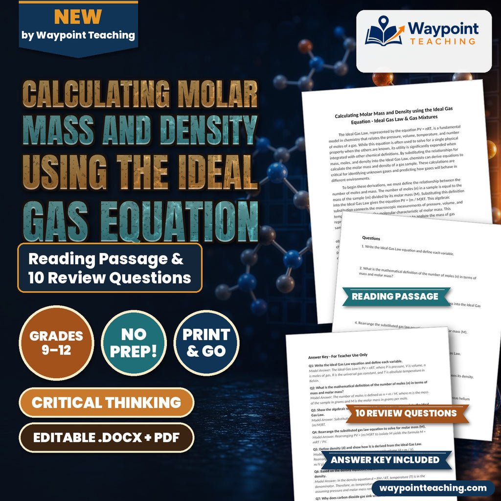 Calculating Molar Mass and Density using the Ideal Gas Equation Reading Worksheet cover