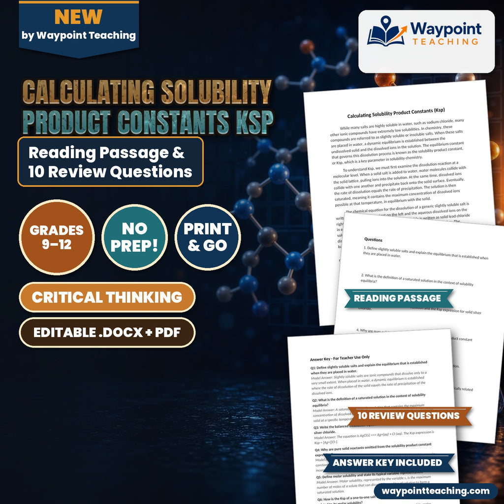 Calculating Solubility Product Constants Ksp Reading Worksheet cover