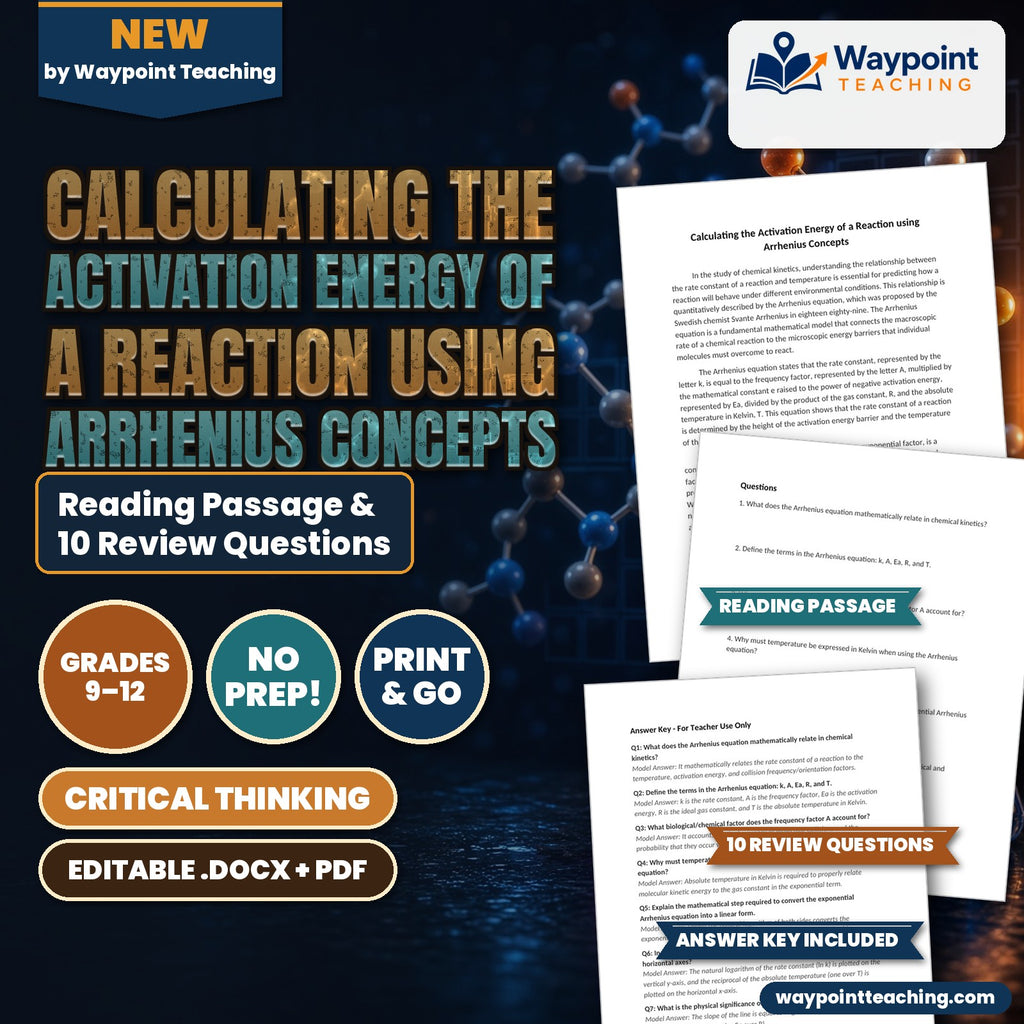 Calculating the Activation Energy of a Reaction using Arrhenius Concepts Reading Worksheet cover