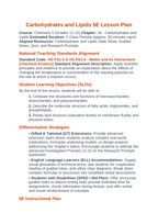 Carbohydrates & Lipids 5E Lesson Plan sample page